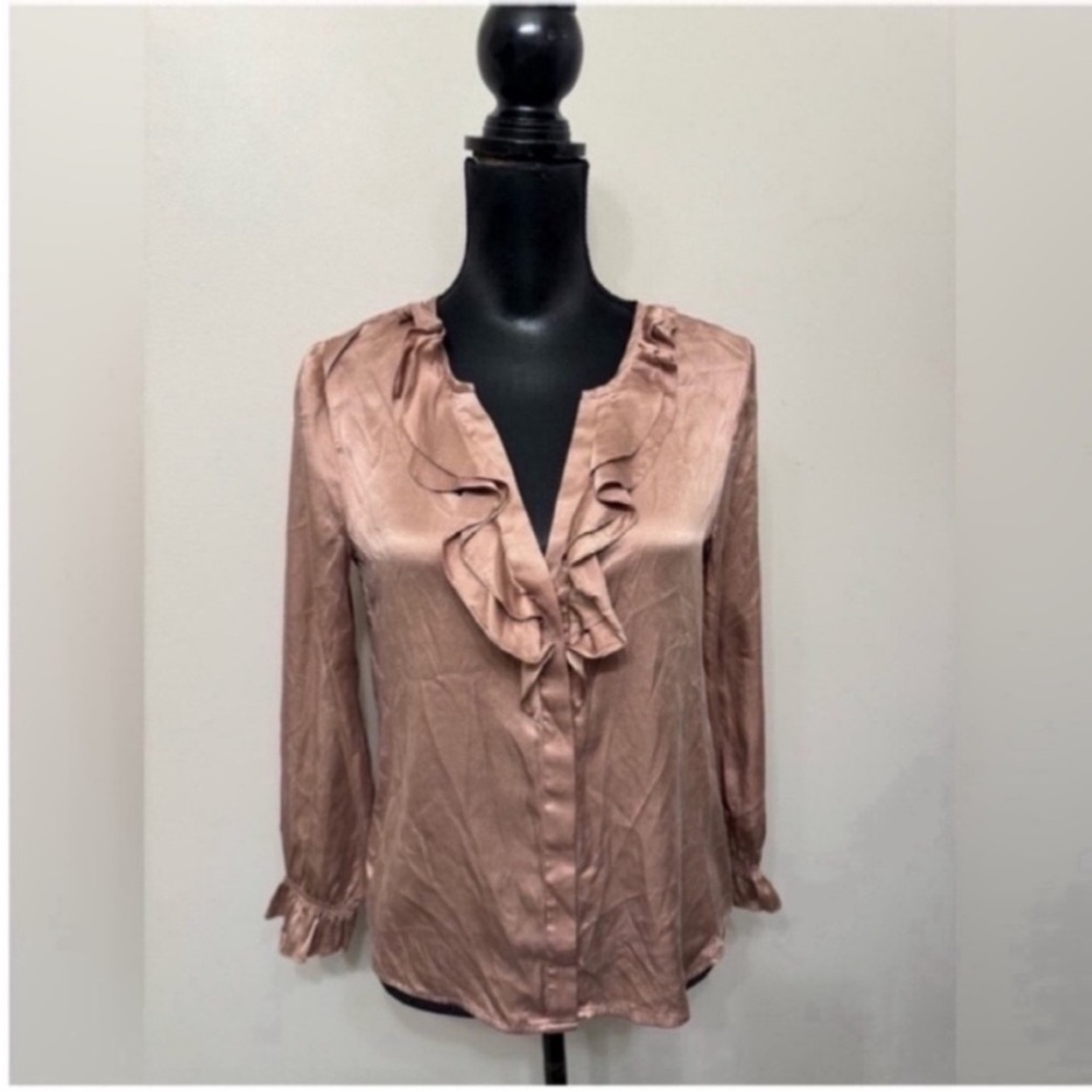 Joie Women’s Light Silk Brown Ruffle Front Satin Blouse S